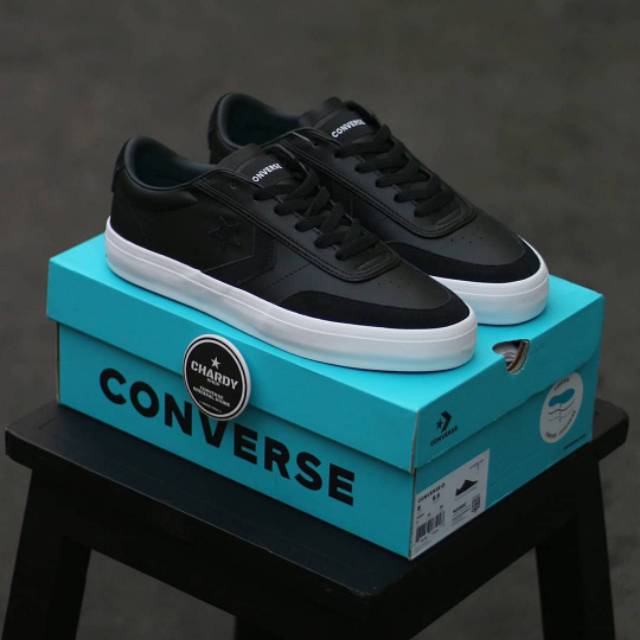 Sepatu Sneakers Pria CONVERSE Courtlandt Ox Leather Black White Original 162580C