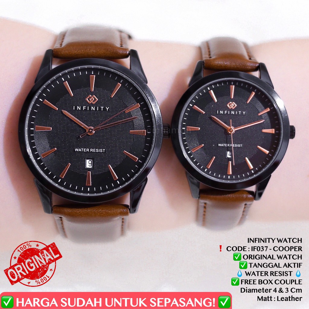 Jam tangan couple INFINITY ORIGINAL anti air pasangan wanita pria tali kulit tanggal aktif free box IF037