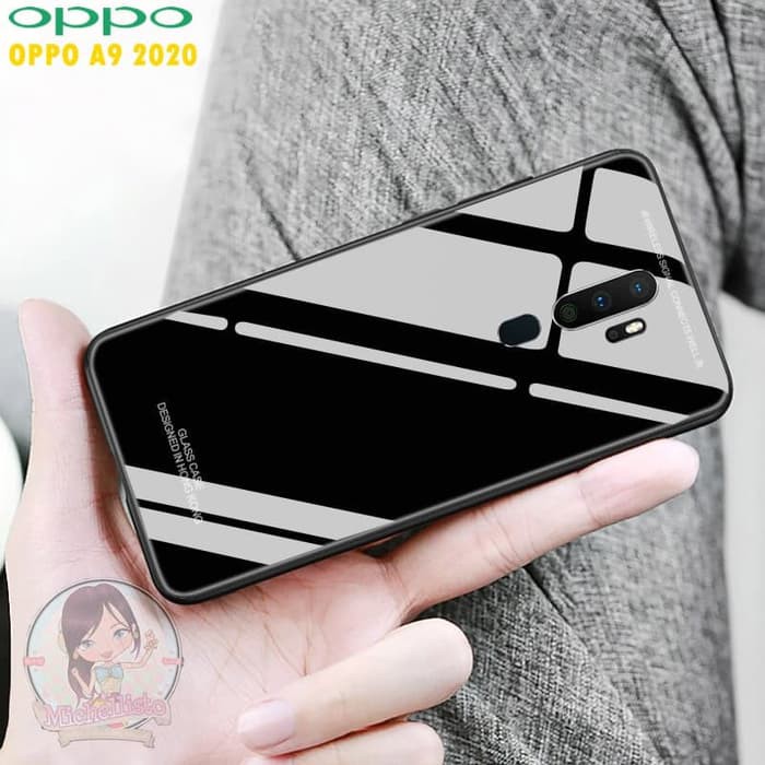 Case OPPO A9 2020 A5 2020 Glass Case HARD Tempered Backdoor Casing - Hitam