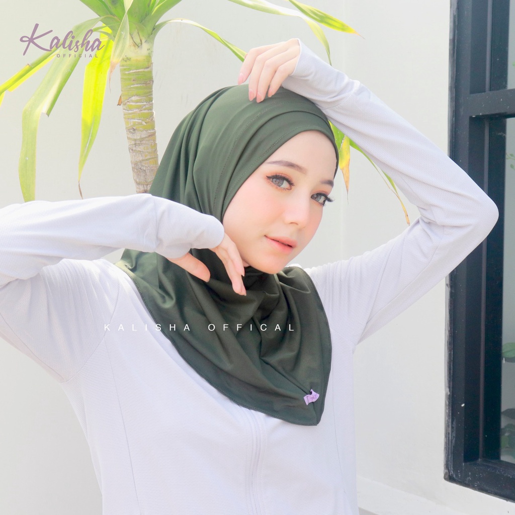 HIJAB MASKER HEADSET SPORTY HELMA / ACTIVE HIJAB EARPHONE MASK / HIJAB NEW NORMAL / HIJAB KHIMAR INSTAN BERGO MASKER EARPHONE BY KALISHA OFFICIAL-ARMY