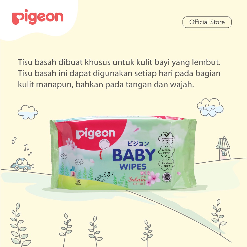 Pigeon Baby Wipes Sakura 50's / Tisu Basah Bayi Isi 50 Lembar