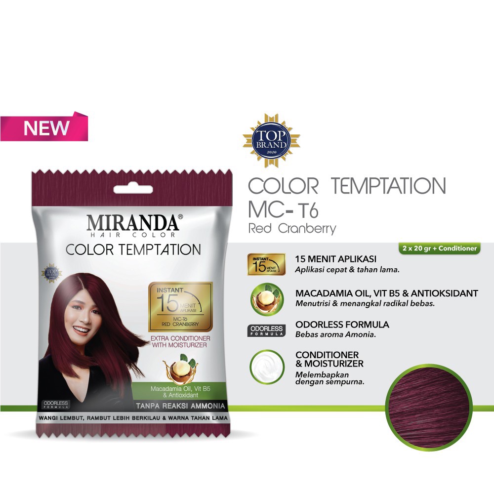 MIRANDA Hair Color Temptation 20ml (Cat Pewarna Rambut Sachet Instan 15 Menit) Pewarna / Semir Rambut