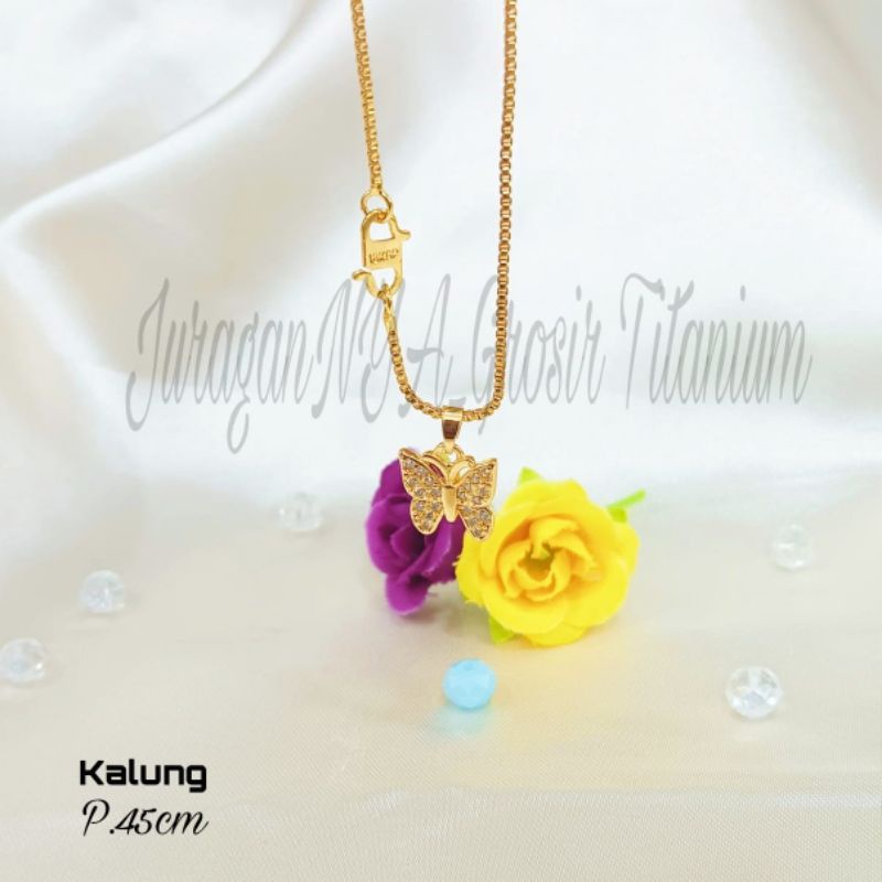 SET DEWASA TITANIUM KUPU KUPU ZIRCON MINIMALIS PERHIASAN EMAS KOREA ANTI KARAT