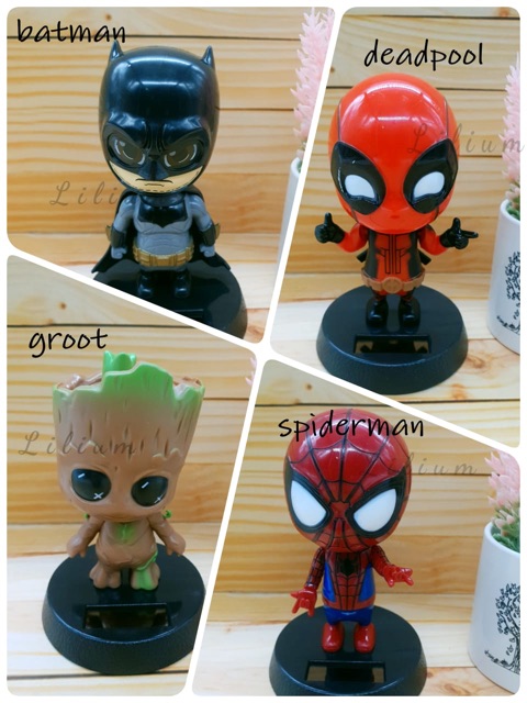 Pajangan dashboard mobil Avenger solar power ironman thor spiderman hulk deadpool groot marvel