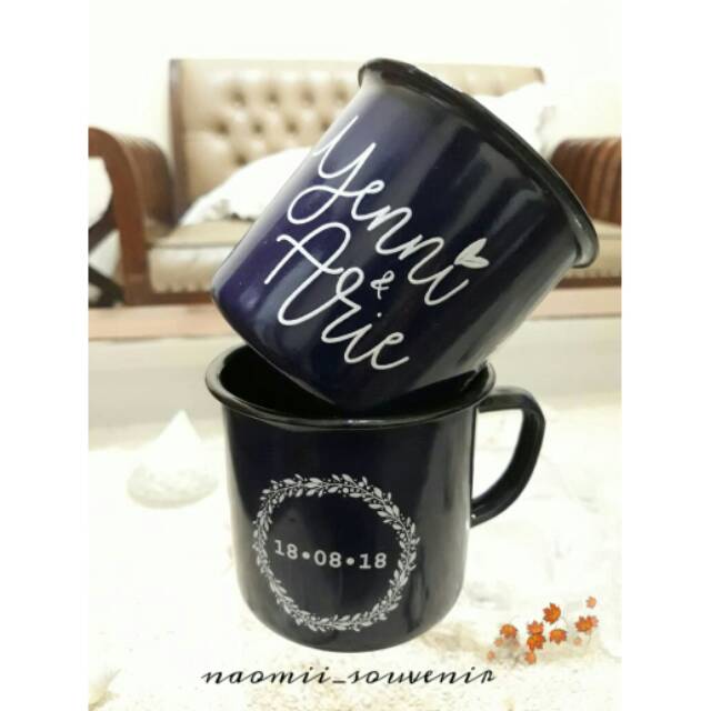 Souvenir Pernikahan Murah Unik Gelas Enamel Premium Sablon
