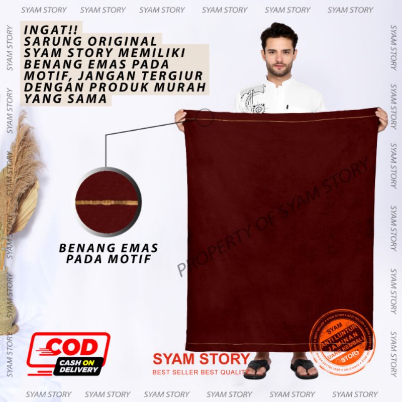 Sarung Polos Sarung Premium STD / Sarung Polos Syam Original Strip Benang Emas