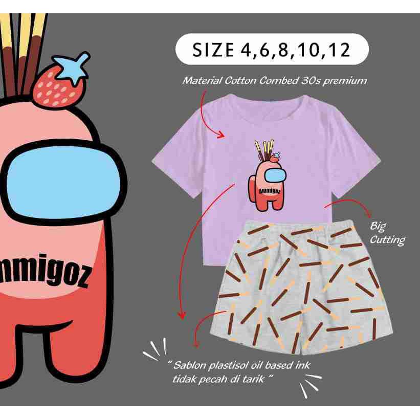 Setelan Kaos Anak Perempuan Ammigoz Motif Among Us Model Stick