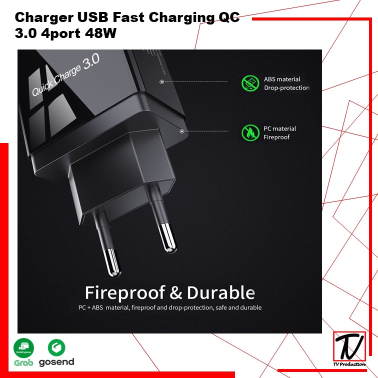 Kepala Adaptor Olaf Charger USB Fast Charging QC 3.0 4 Port 48 - Black And White