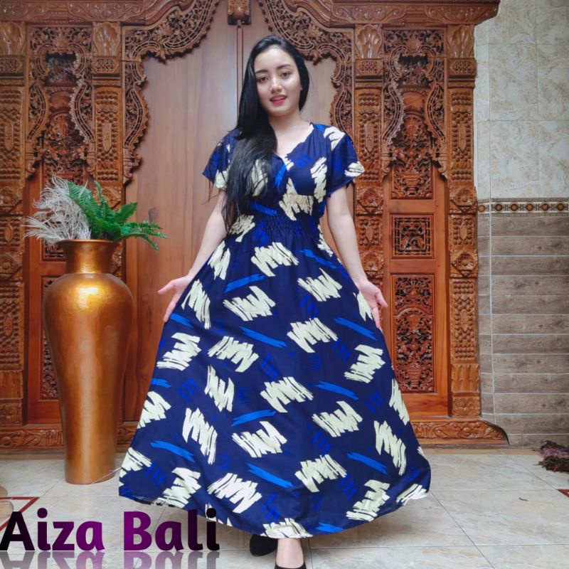 Dress Mozza Panjang Motif Mayumi Style Rayon Super Premium Daster Lengan Pendek Bali Terbaru Kekinia