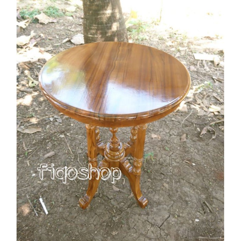MEJA SUDUT BULAT KECIL KAYU JATI FURNITURE JEPARA