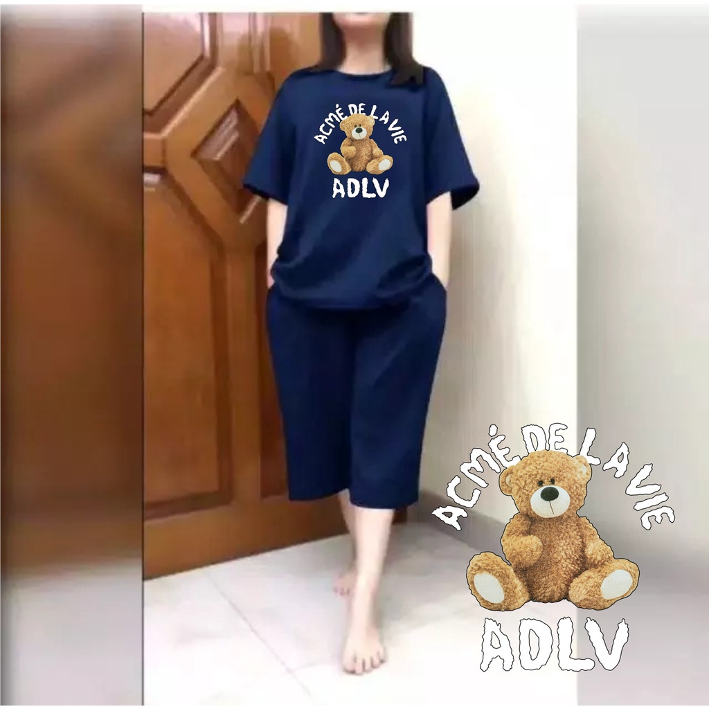 Setelan Jumbo Wanita + Celana Kulot 3/4 Big Size Fit XXL Motif Teddy Bear