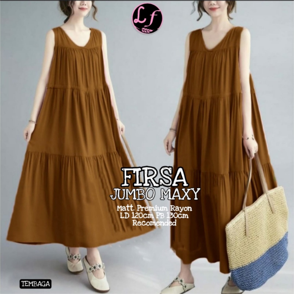Gamis Dress Jumbo Polos Harian Ibu Ibu LD 120 Firsa Maxy LF Recca