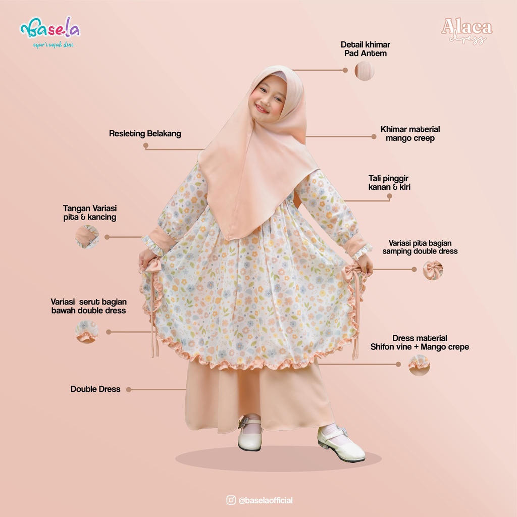 Baju Muslim Gamis Anak Perempuan Remaja Tanggung Terbaru 2022 ALACA DRESS Original Premium Nyamam Basela kids