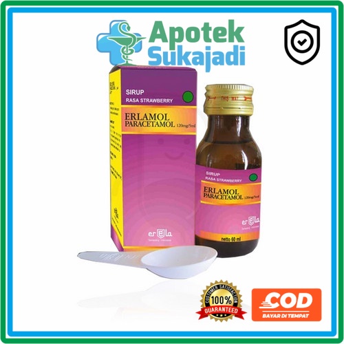 Erlamol Sirup 60 Ml paracetamol syrup rasa strawberry obat sakit gigi anak