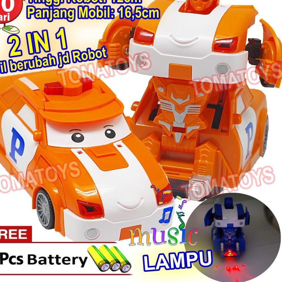 Robocar Poli Mobil Robot Berubah Transformers Bump And Go Mainan Anak Laki Laki Roy + Free 3 Batera