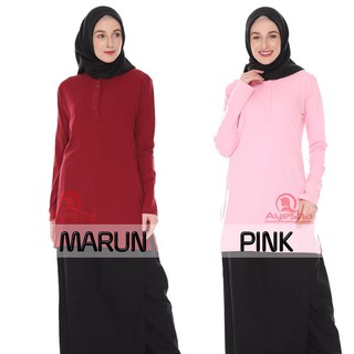  Baju  Kaos  Muslimah  Polos  Kancing Depan Remaja Terbaru 