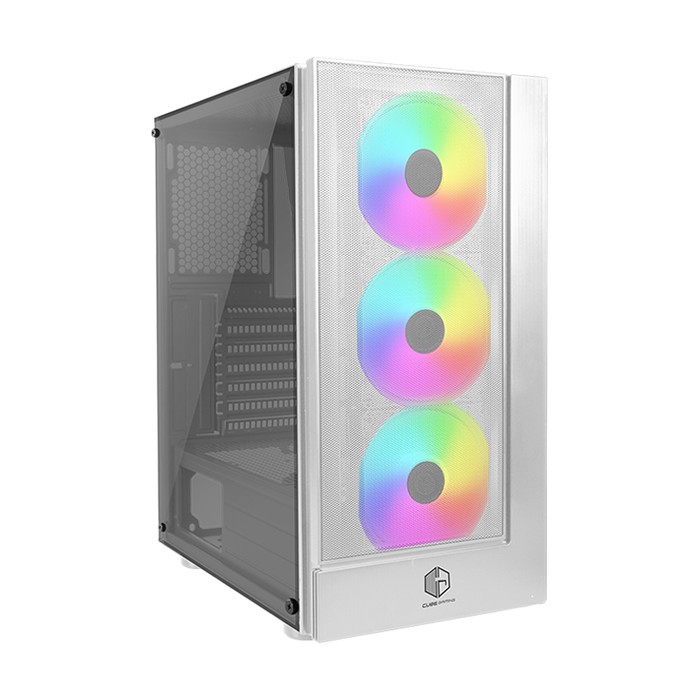 CUBE GAMING LICH WHITE VERSION - ATX - LEFT SIDE TEMPERED GLASS - PSU COVER - FREE 3 PCS 12CM RAINBO