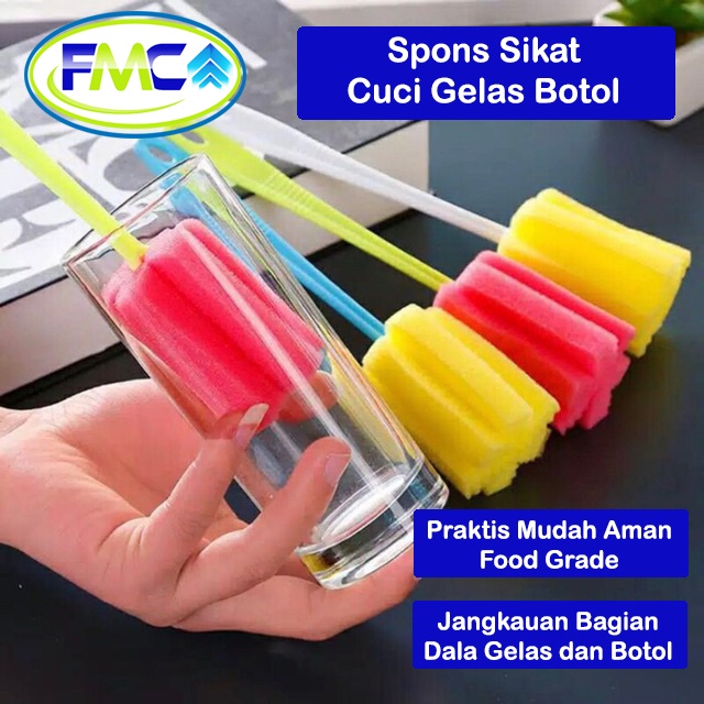 Spons Sikat Botol Minum Bayi Sponge Cuci Tongkat Panjang Serbaguna Pencuci Gelas Kaca Teko Termos Perlengkapan Dapur