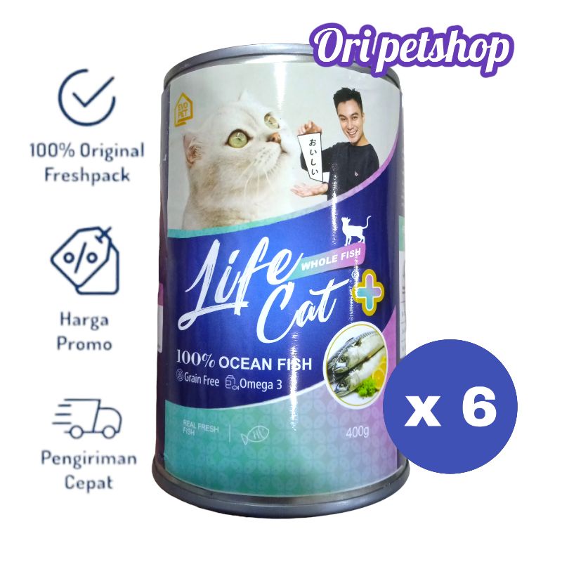 6 pcs - Life Cat Kaleng Plus 400gr Wet Cat Food - Ocean Fish Whole Fish