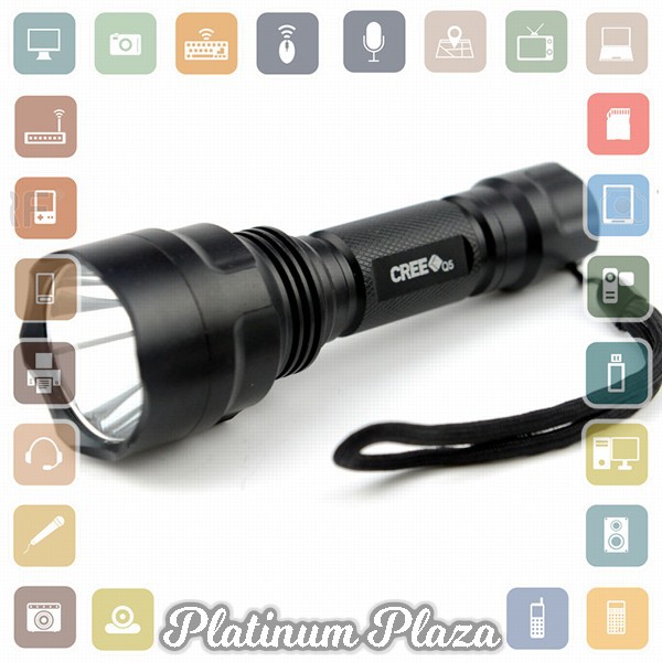 TaffLED Senter LED Flashlight Waterproof Cree Q5 3800 Lumens - C8 - Black`7KIF9M-