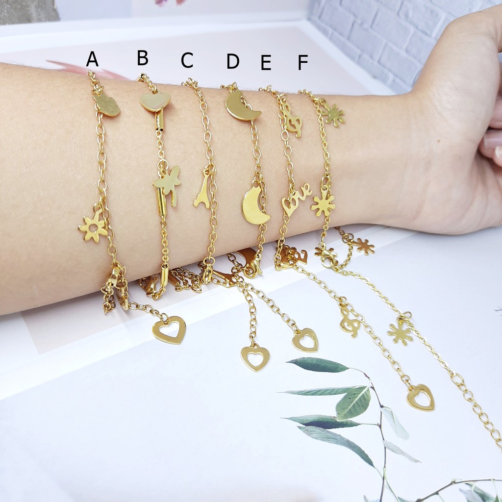 Gelang Titanium Tangan Besar Kaki Karakter Flower Gold - BB625