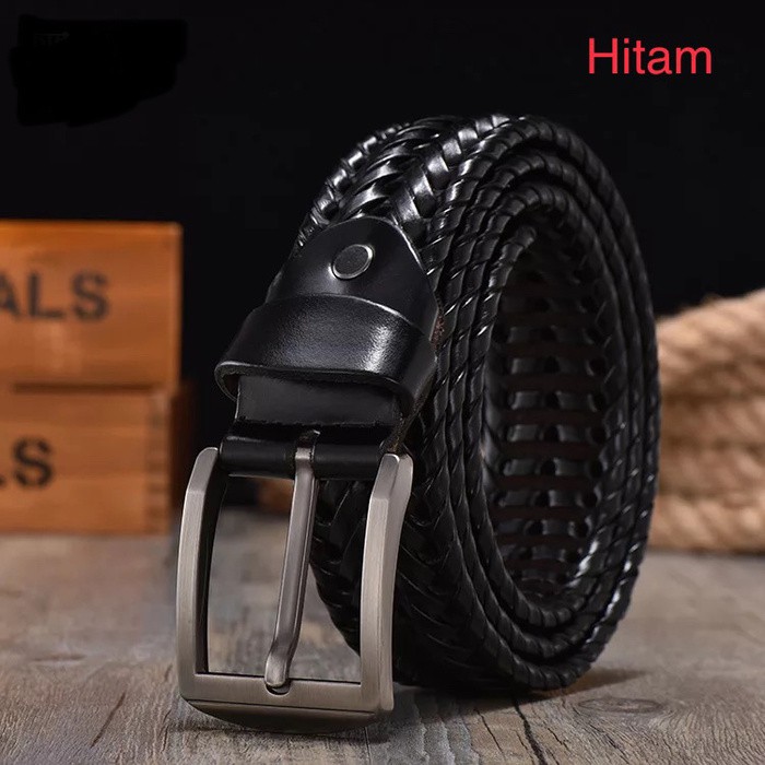Sabuk Kulit Pria Ikat Pinggang Model Colok Gesper Kulit Anyam