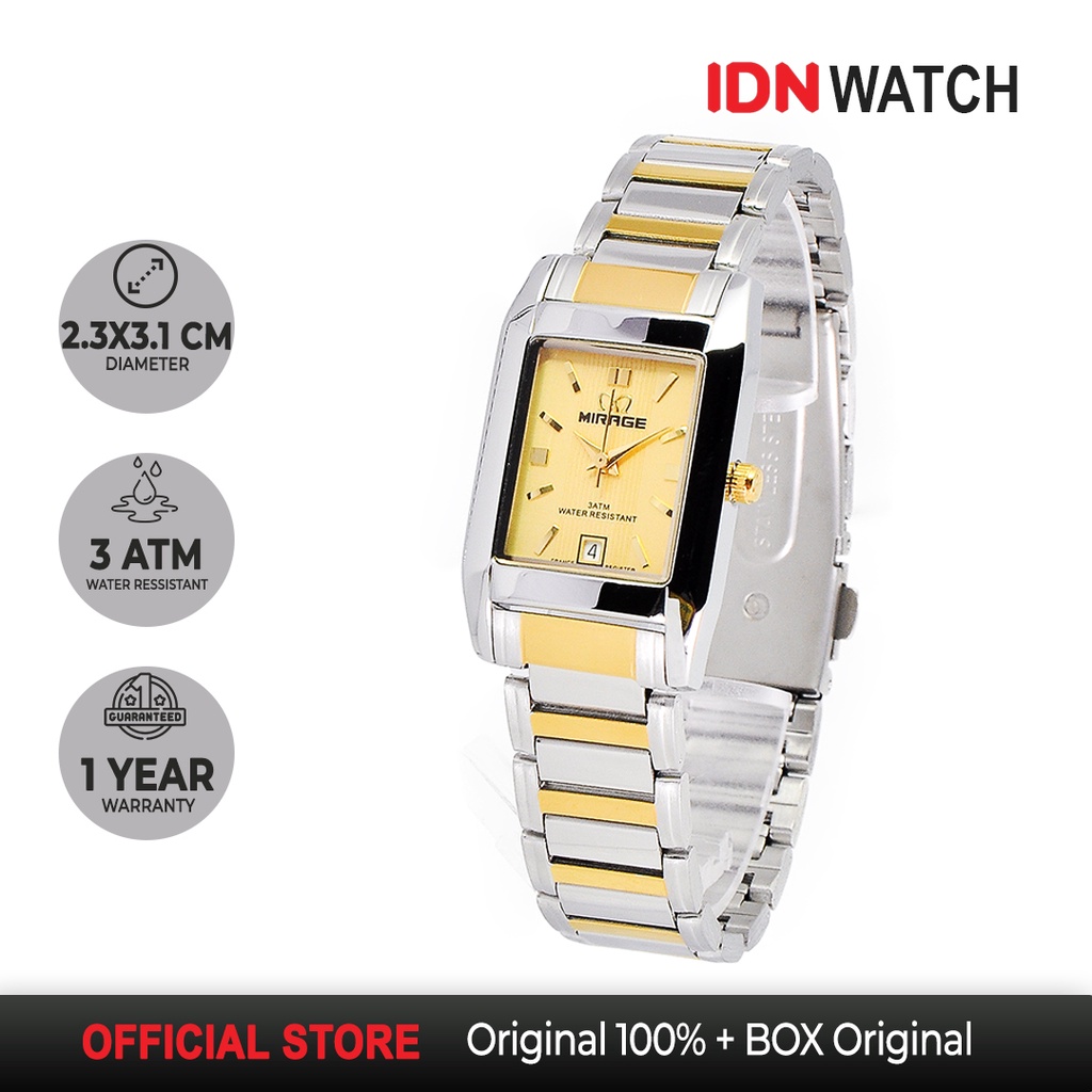 Jam Tangan Mirage Mewah Wanita Mirage Original Analog Silver Gold Petak Anti Luntur Garansi 1 Tahun 