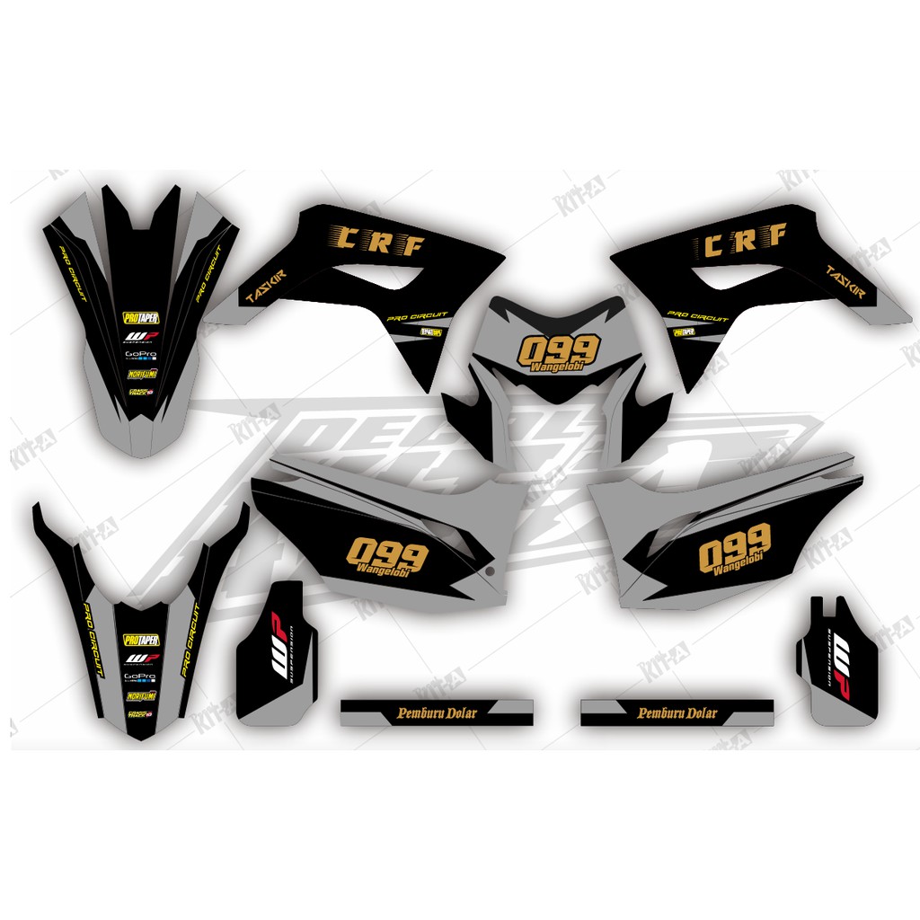 Decal Stiker CRF 150L Supermoto Dekal Variasi Sticker Striping Custom Full Body Hitam Silver