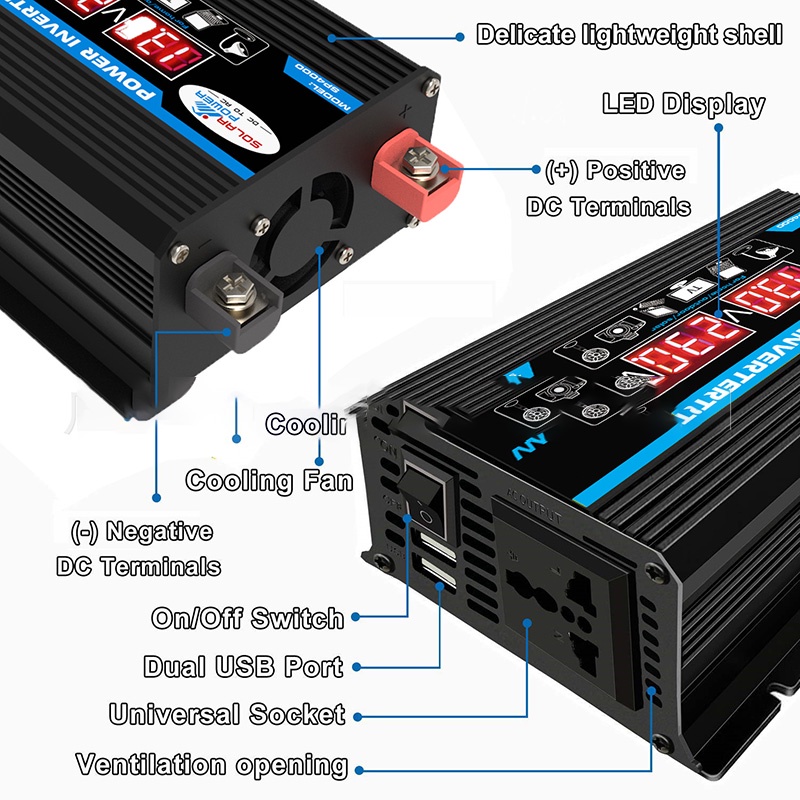 Taffware Car Power Inverter Pure Sine Wave DC 12V to AC220V 4000W -  Black