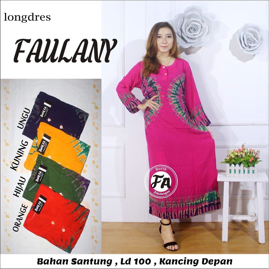 Longdres faulany grosir baju lengan panjang tali jumput daster murah kekinian fashion batik jogja