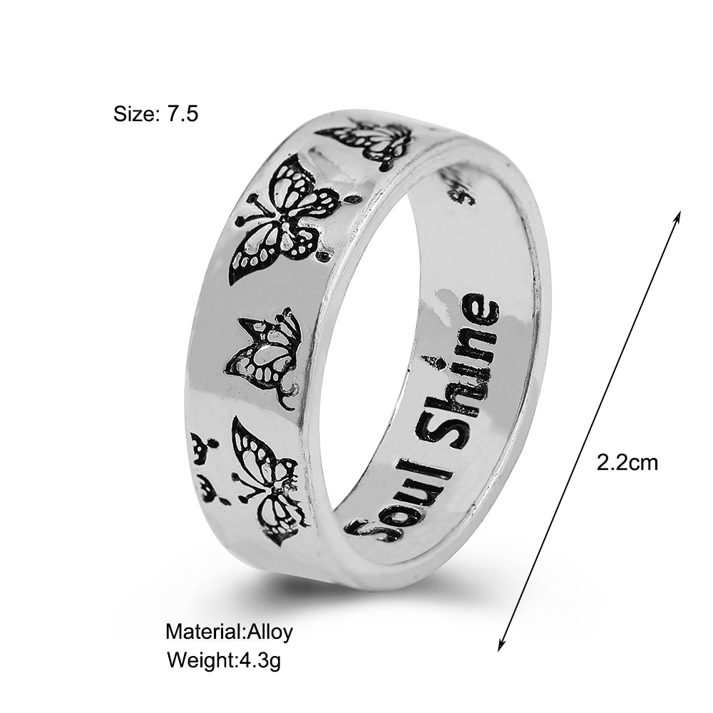 Vintage Butterfly Ring Retro Silver Letters Finger Rings for Women Jewelry Accessories Couple Ring