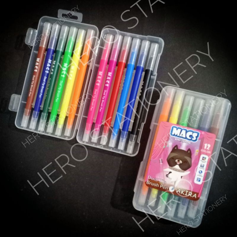 

Macs pena brush pen dual tip set 12 warna