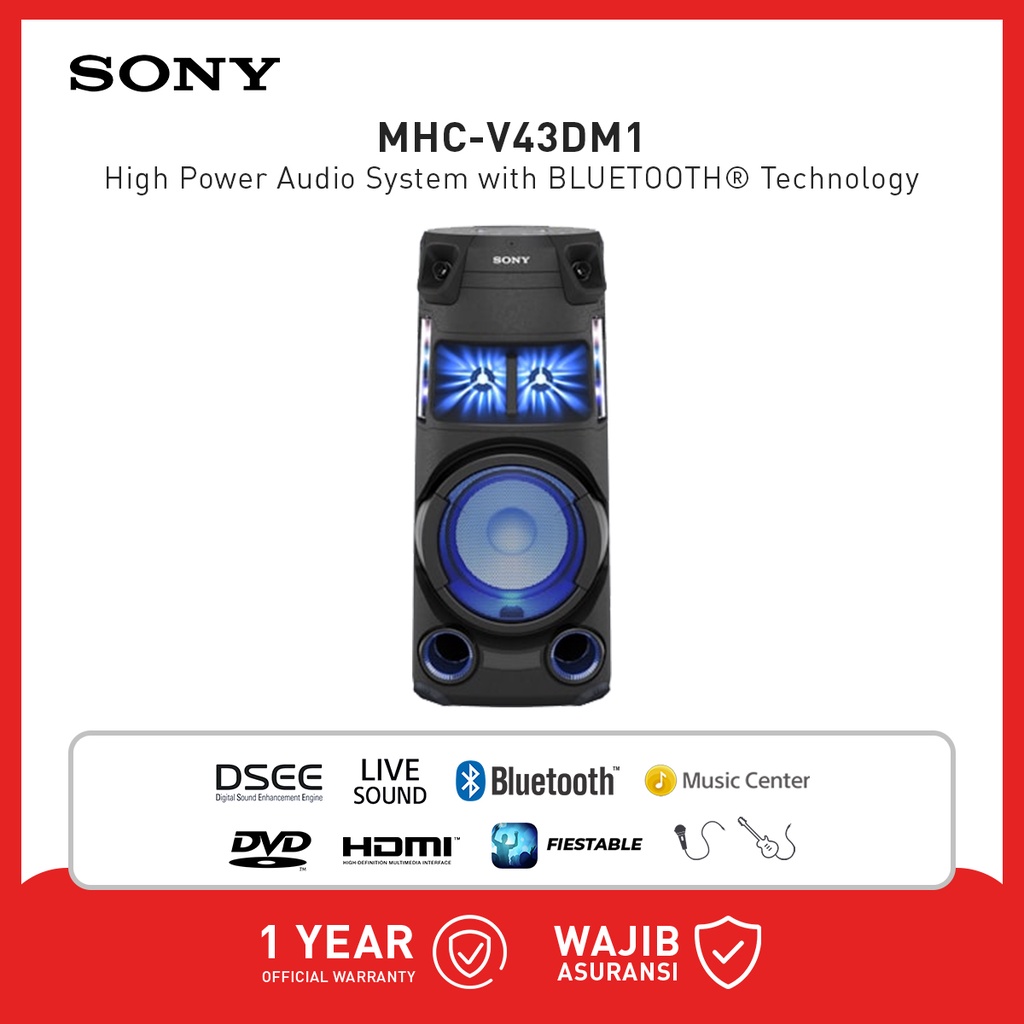 Sony Karaoke Bluetooth Speaker Hifi High Power Audio System MHC-V43D
