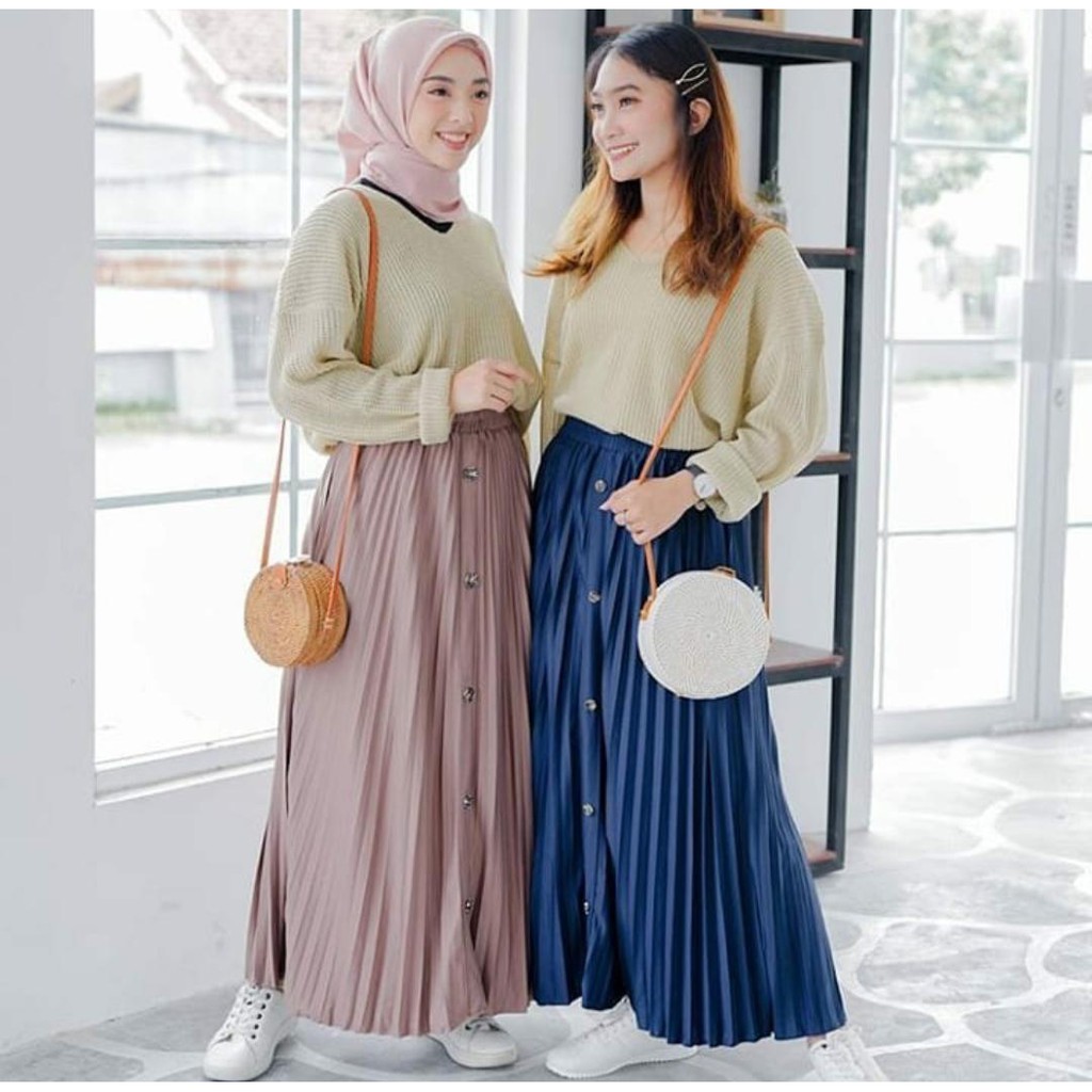 ROK PLISKET KANCING // ROK PAYUNG PANJANG JUMBO BAHAN WANITA MUSLIM ROK PAYUNG KERJA KANCING DEPAN W
