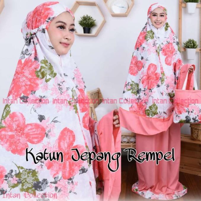 Ori&Terjamin Mukena Dewasa Bahan Katun Jepang Motif Bunga Besar Adem - Orange