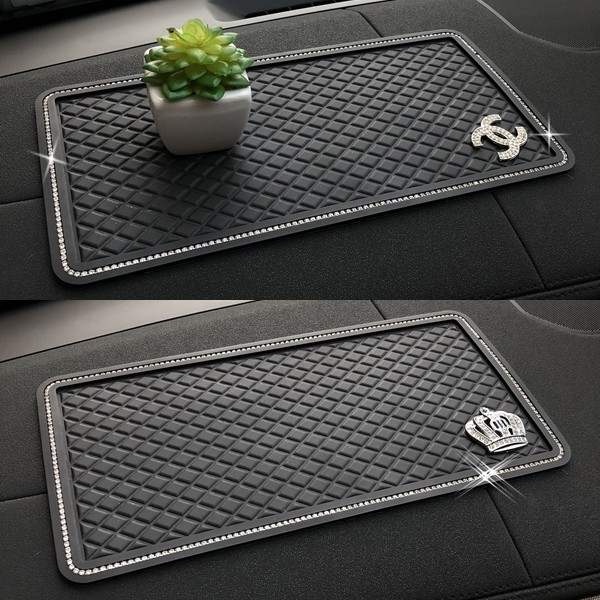 Alas / Tatakan Anti Selip slip Mat Dashboard Mobil CHNEL CROWN Bingkai Bling Bling BESAR 29.5 x 15cm