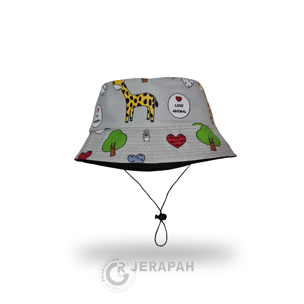 BUCKET ANAK ADA TALINYA UNTUK OUT BOUND / BUCKET HAT ANAK UNTUK MANCING / BUCKET ANAK KARAKTER DINOSURUS,JERAPAH,LUMBA-LUMBA