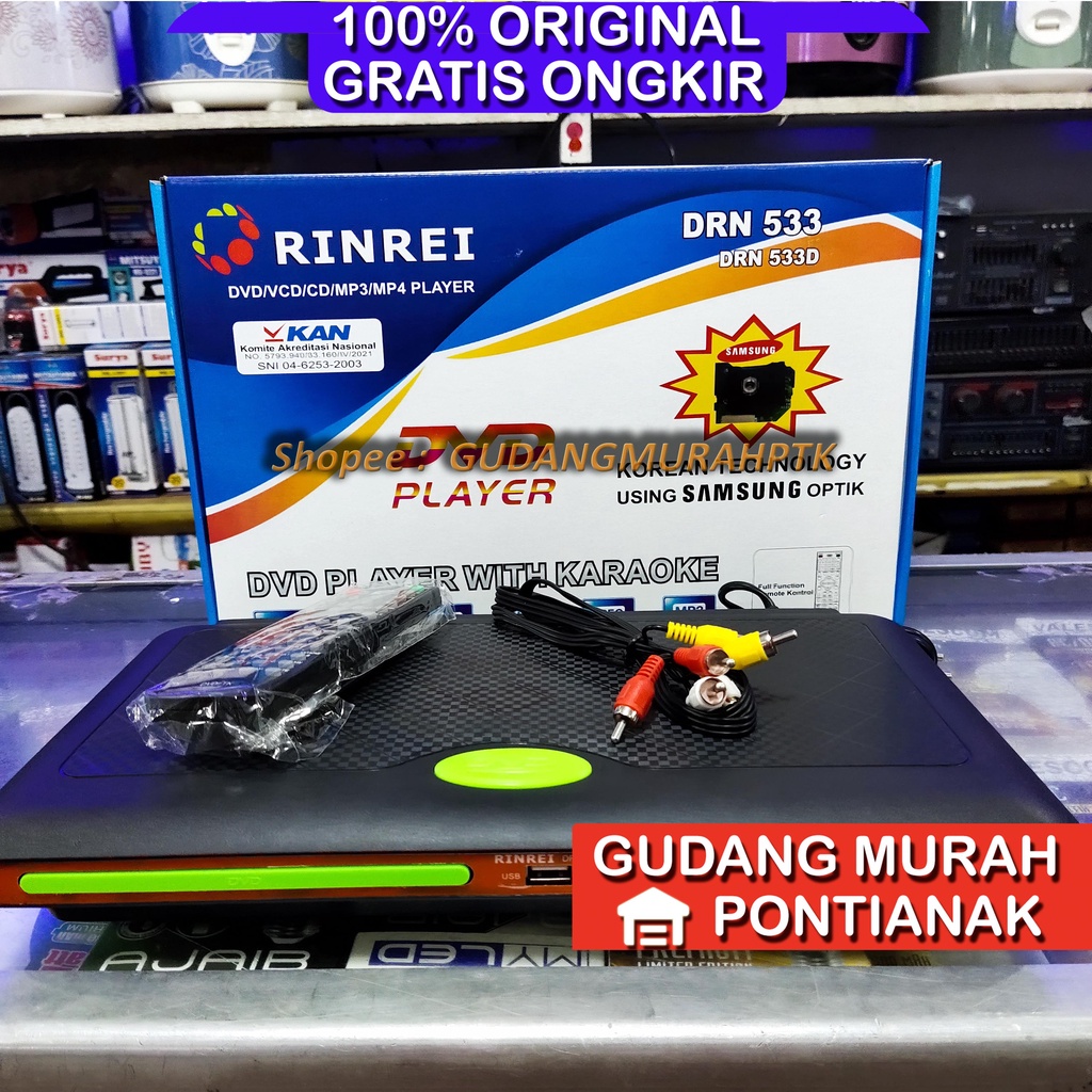 DVD Player Rinrei OPTIK SAMSUNG tidak pilih kaset body panjang Berbahan Plastik Tidak NYETRUM SETRUM