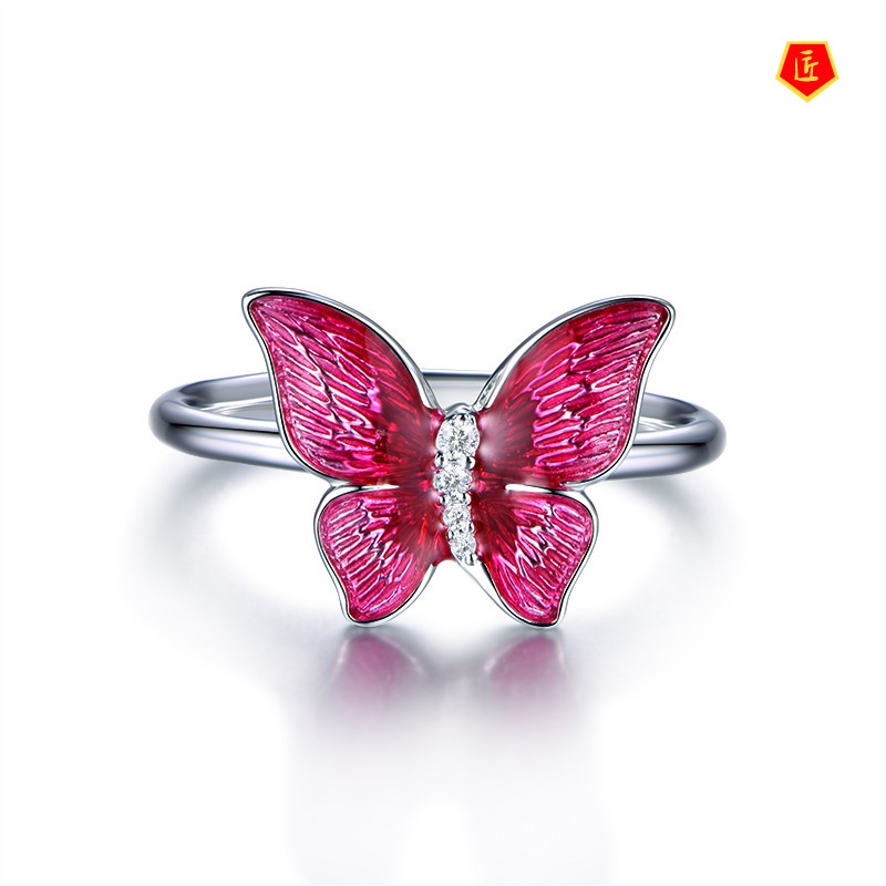 [Ready Stock]Creative Enamel Butterfly Ring Color Gem