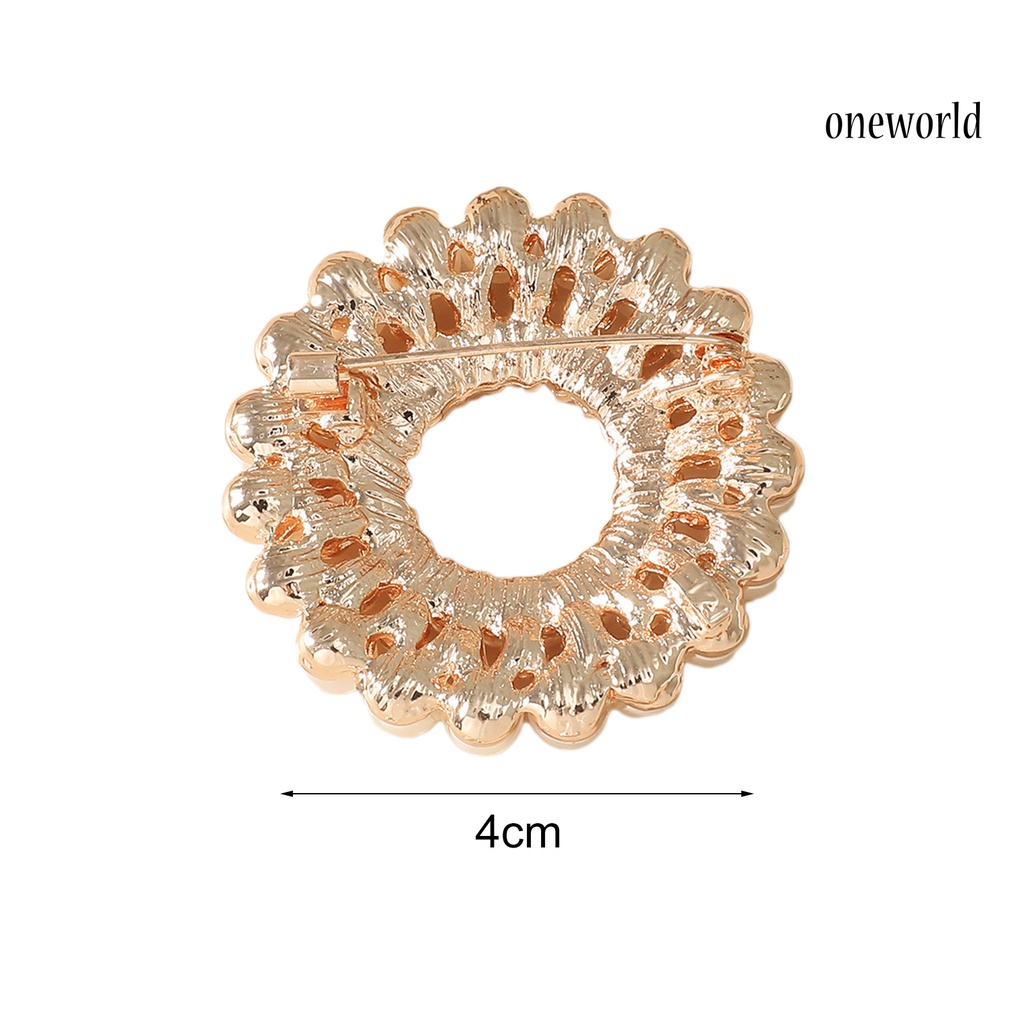 OW@ Women Round Faux Pearl Rhinestone Decor Brooch Pin Corsage Fashion Accessory