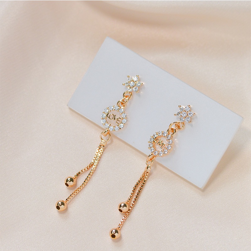 ✅COD Anting Panjang Korea Titanium Anti Karat Lapis Emas LOVE Liontin Anting Aksesoris Fashion Perhiasan Emas D307