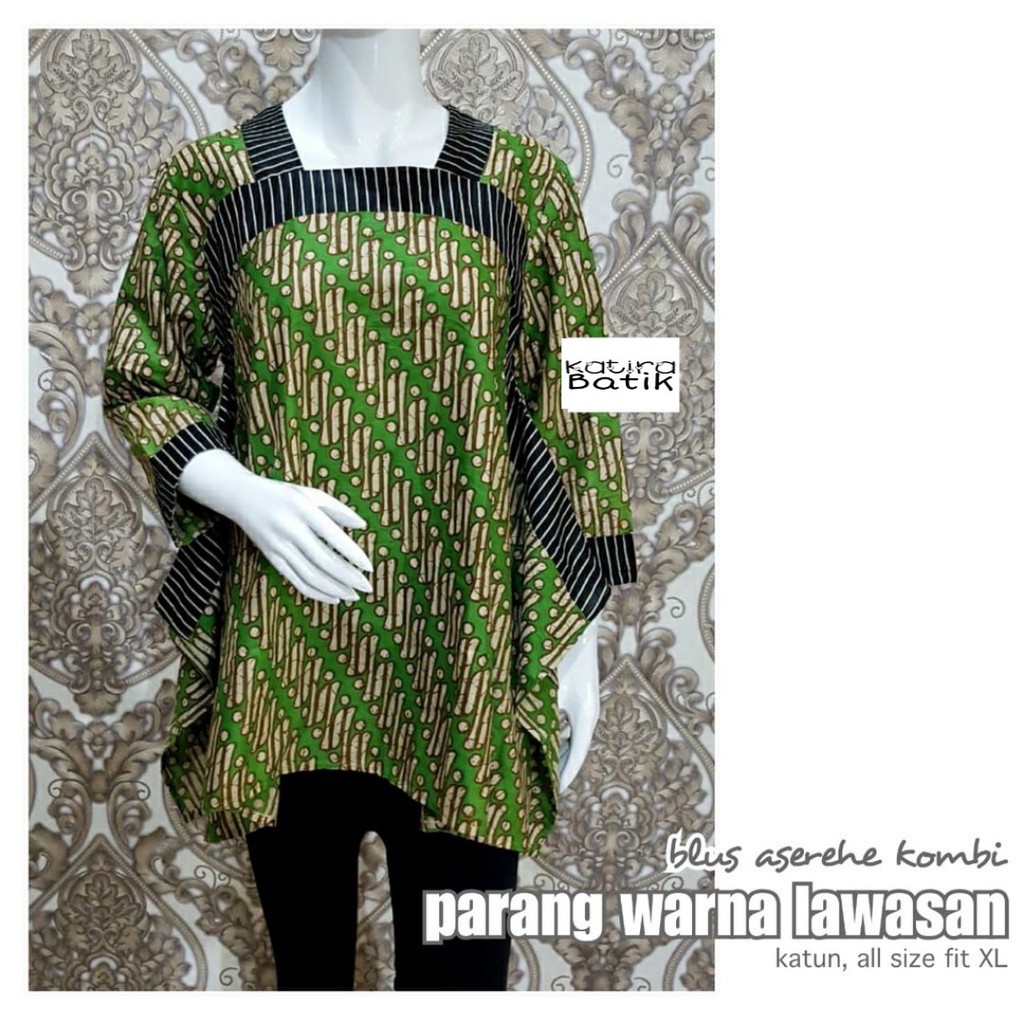 BLUS ASEREHE KOMBI PARANG WARNA LAWASAN BLUS BATIK CEWEK BLOUSE BATIK WANITA SERAGAM BATIK KERJA