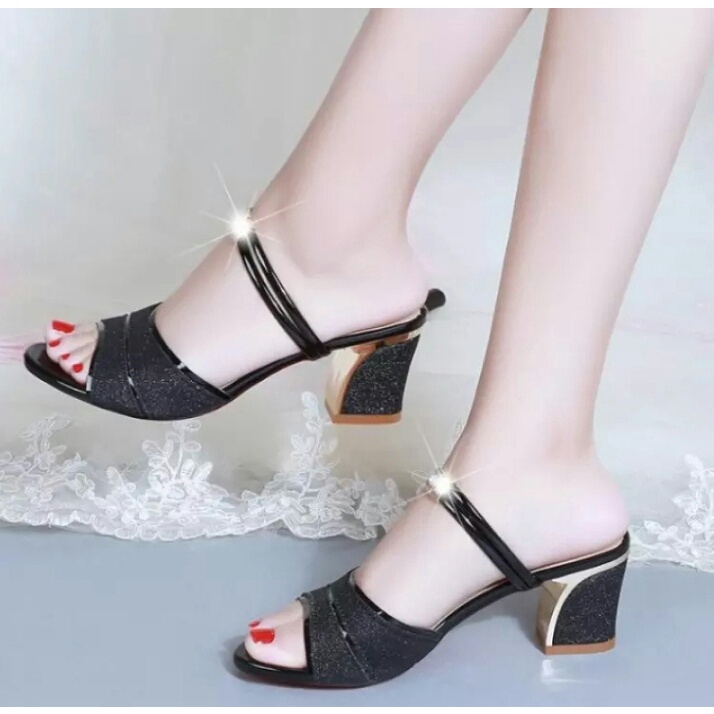 Sandal Wanita Chunky Heels Sendal Wanita Dewasa Sandal Ke Kinian Sandal Murah Sandal Pesta Hak 5 Cm KN 2