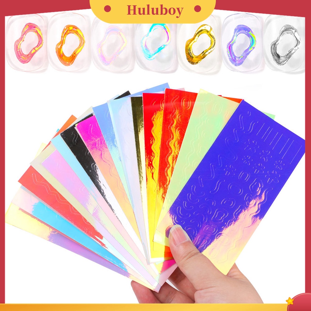 Huluboy Huluboy♡ 16pcs / Set Stiker Kuku Motif Aurora Warna-Warni Untuk Manicure / Nail Art Wanita