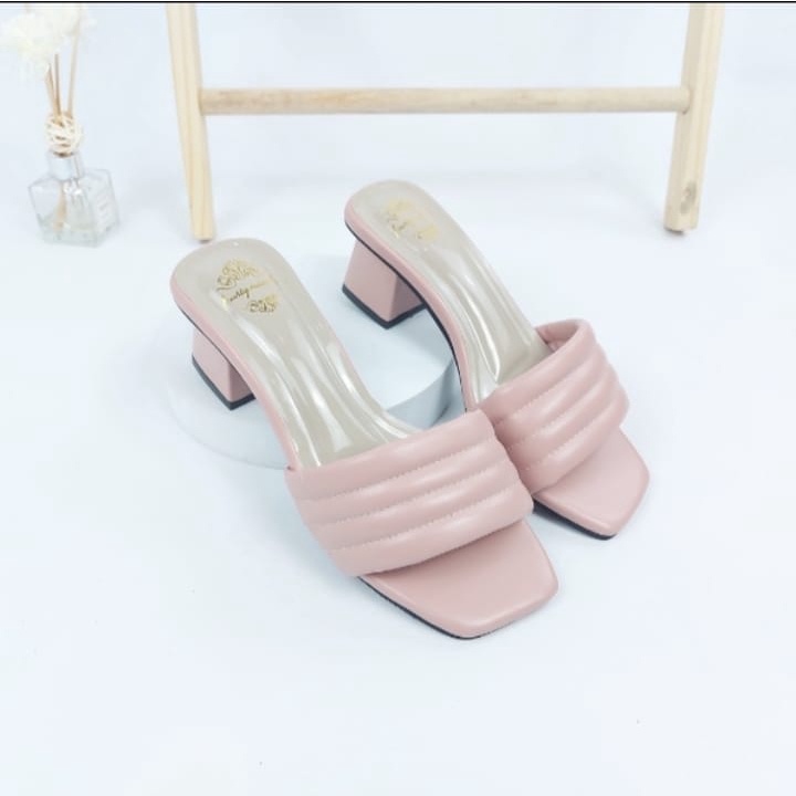 Sandal Selop Heels Wanita Hak 5cm Simple NESANH - HALIMA