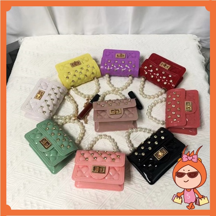 Reseller Welcome - T5156 Tas Jelly Glossy Mini Classic Diamond Pearl / Tas Mini Rubber Wanita Import