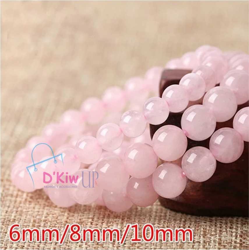 Gelang batu natural rose guartz diameter 8,10 mm