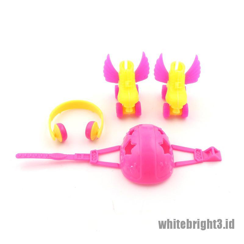 (white3) 3pcs / set Mainan Miniatur Helm + Headset + Sepatu Olahraga Untuk Aksesoris Boneka