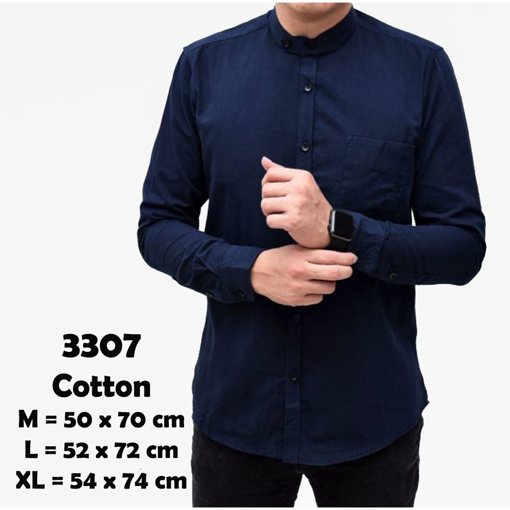  Baju  Hem  Kemeja Lengan Panjang Pria Biru  Navy Dark Blue 