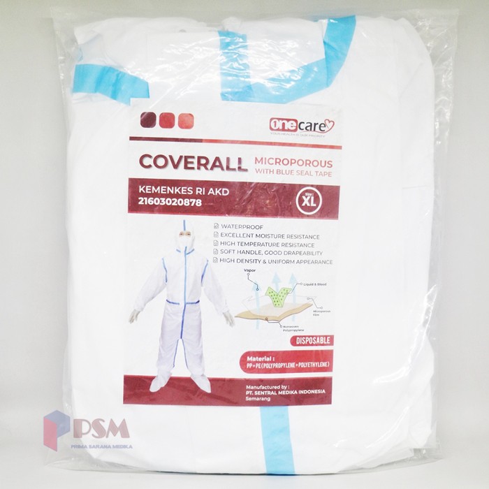 Disposable Coverall Putih Seam Seal Tape OneCare / Bahan Baju APD BOHO